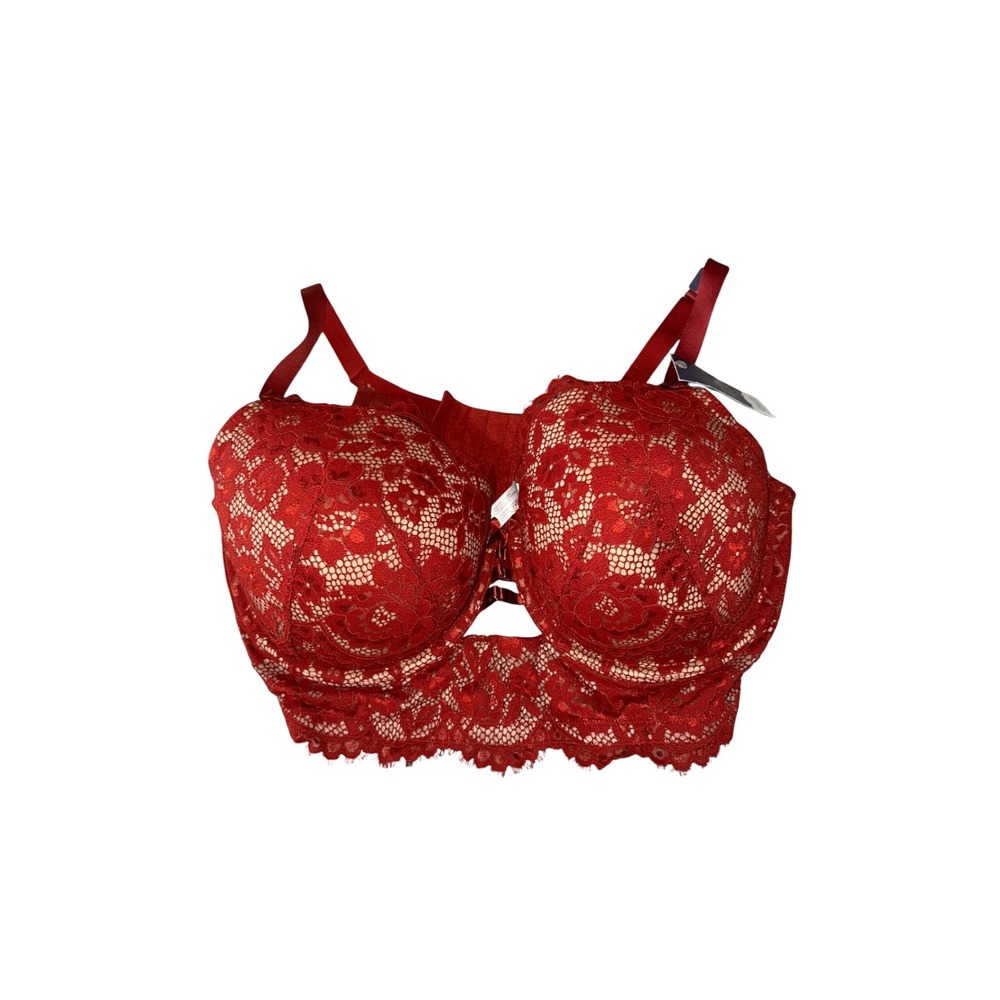 Cacique Seriously Sexy Collection Size 42F Lightly Lined Balconette New Red Lace